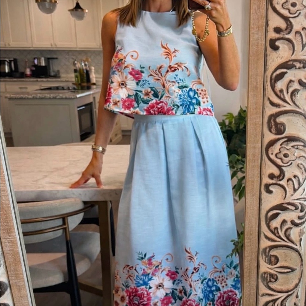 Floral Sleeveless Top and Skirt Set